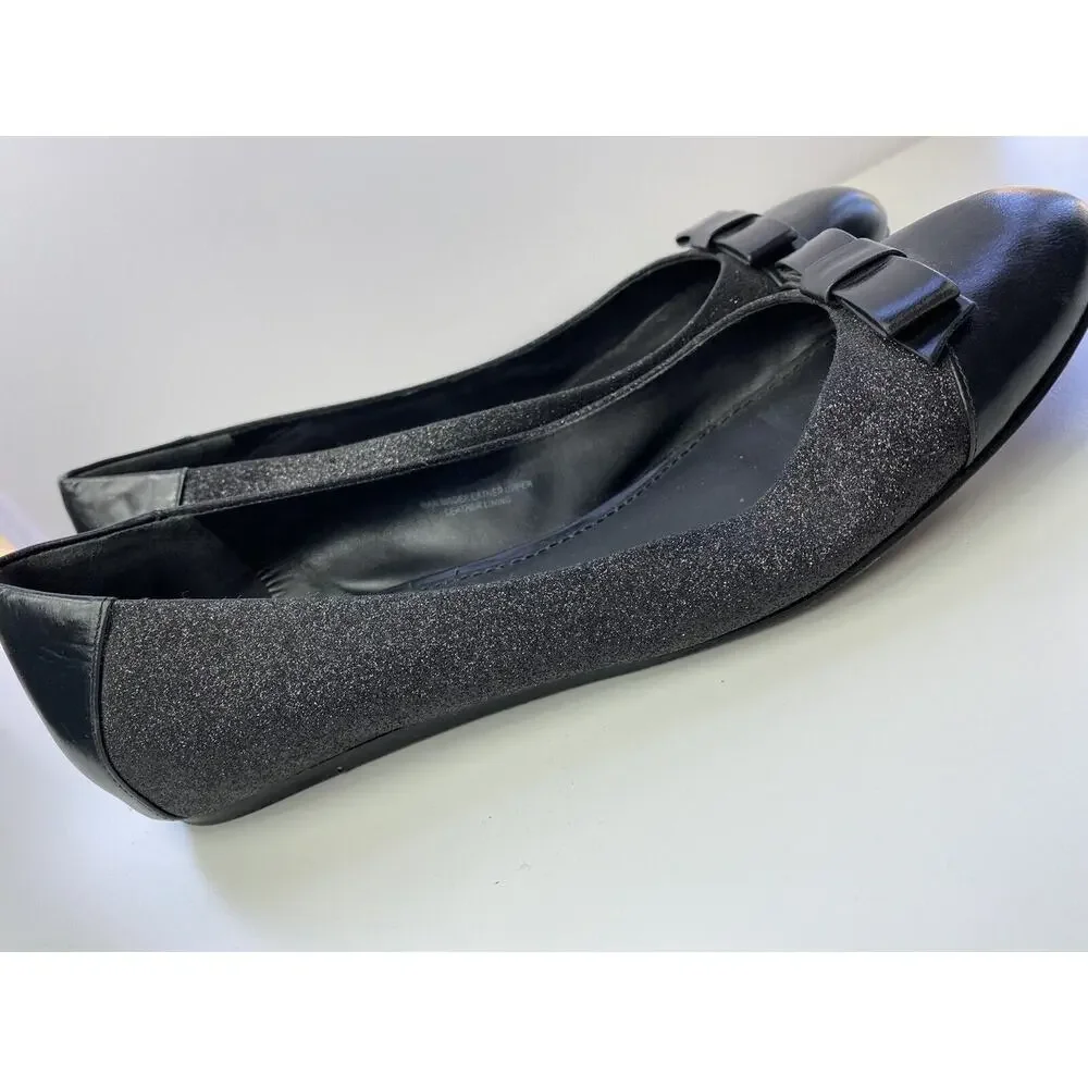 9 M Vera Wang Lavender Collection Label Black Shimmer Ballet Flats Leather